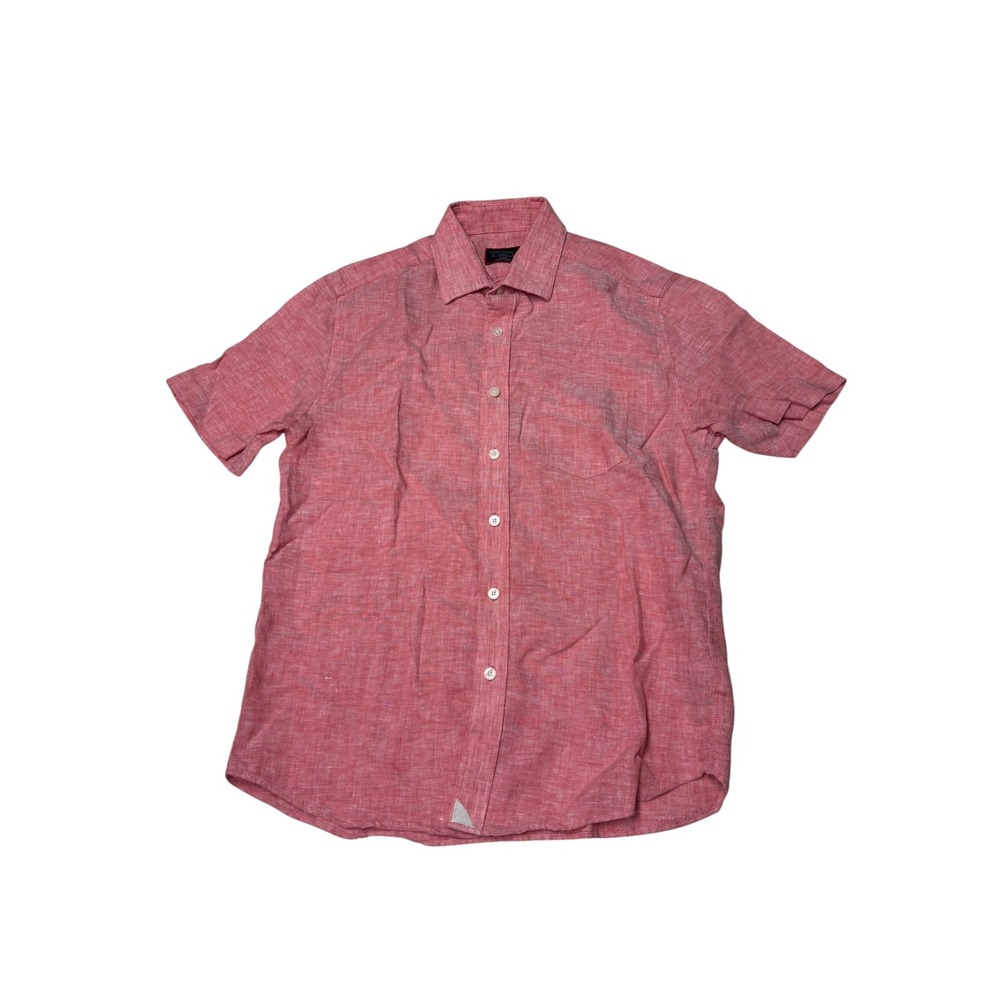 UNTUCKit Mens Small Slim Fit Red 100% Linen Short Sleeve Button Down Shirt